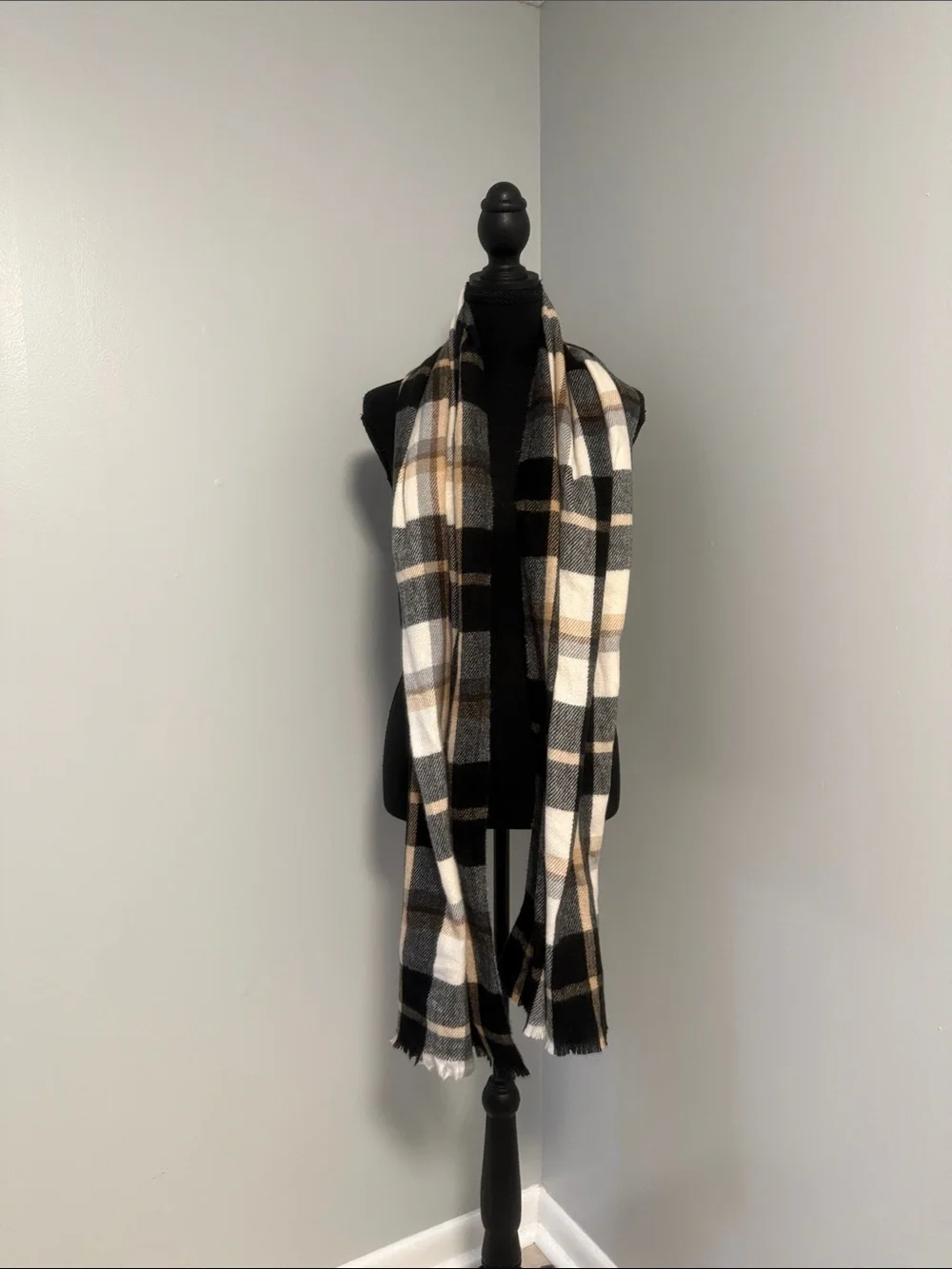 Old Navy Black, White & Brown Plaid Scarf